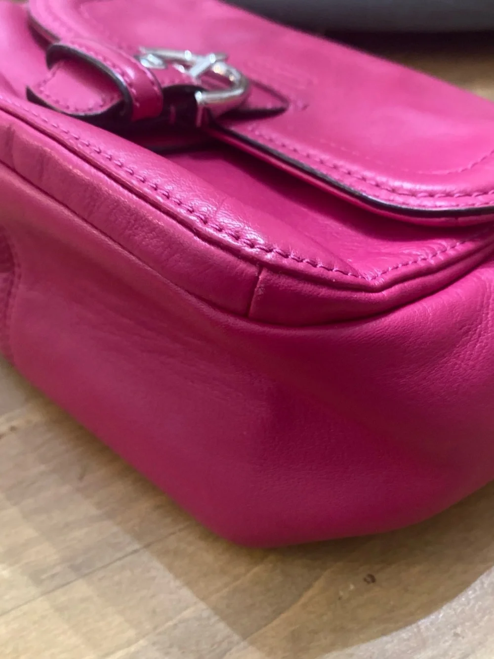 Coach Hot Pink Leather Crossbody Bag with Silver Buckle